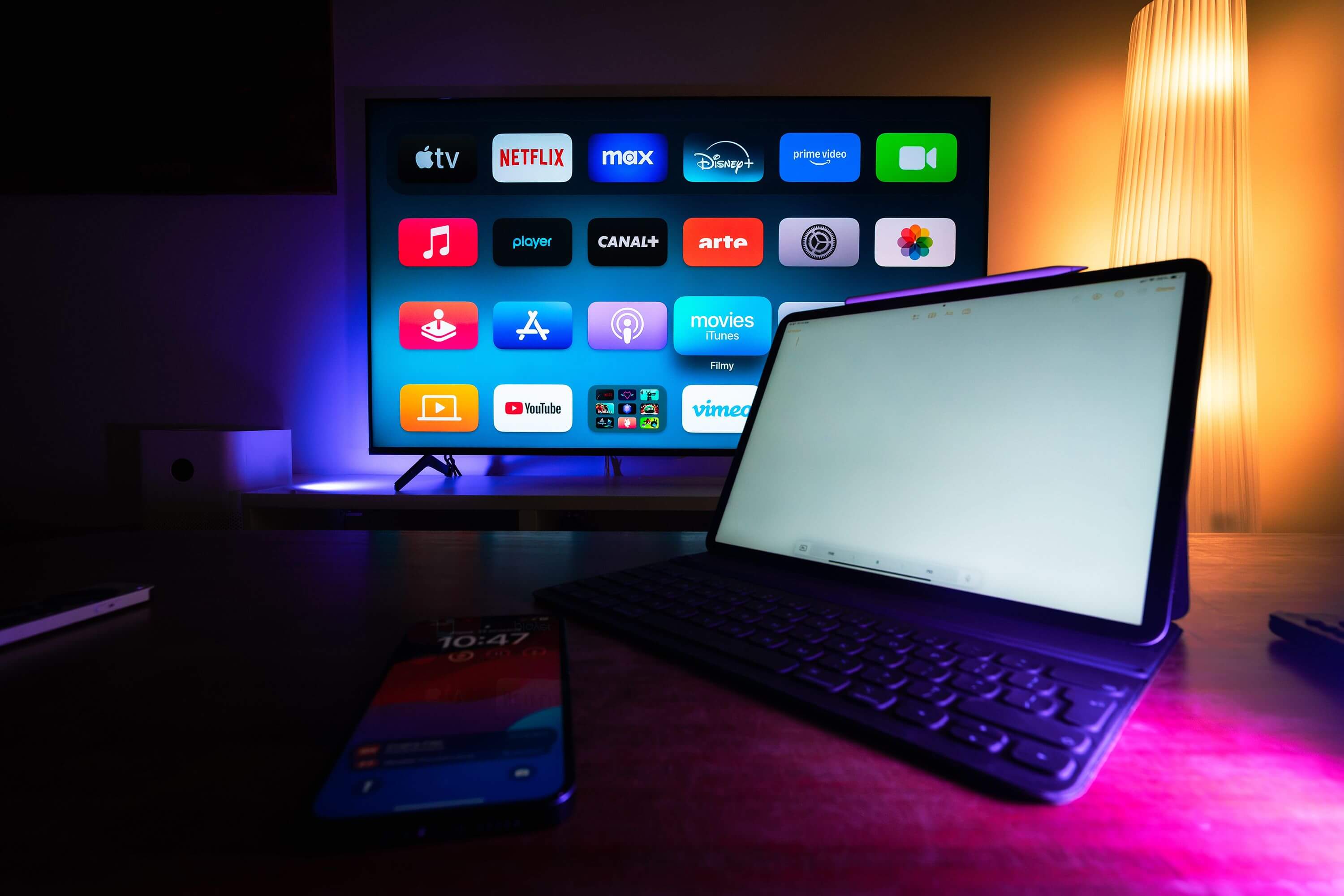 Live TV channels and on-demand movies and series library in an IPTV subscription