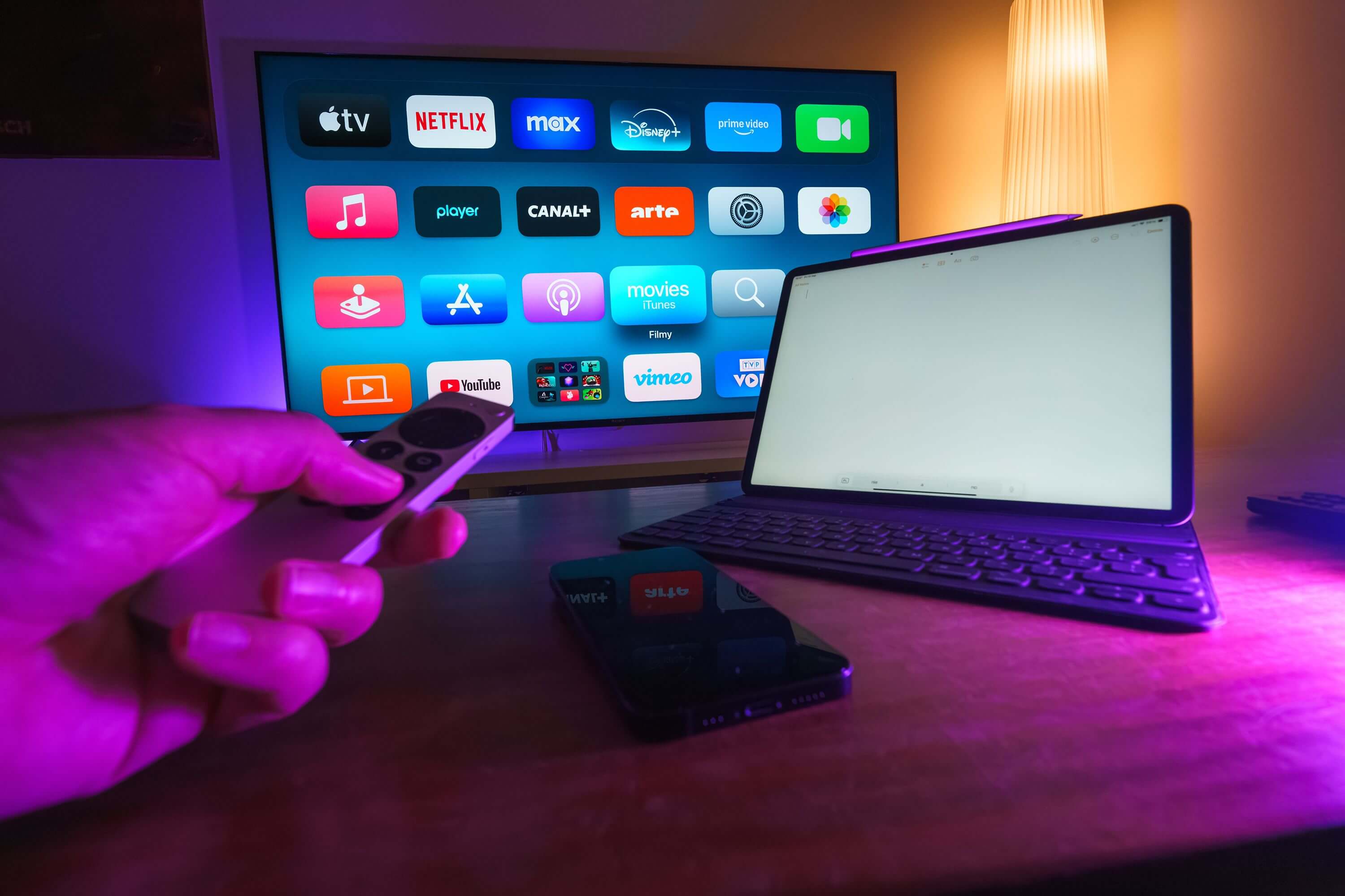 IPTV free trial sign-up on a smart TV showing live channel access