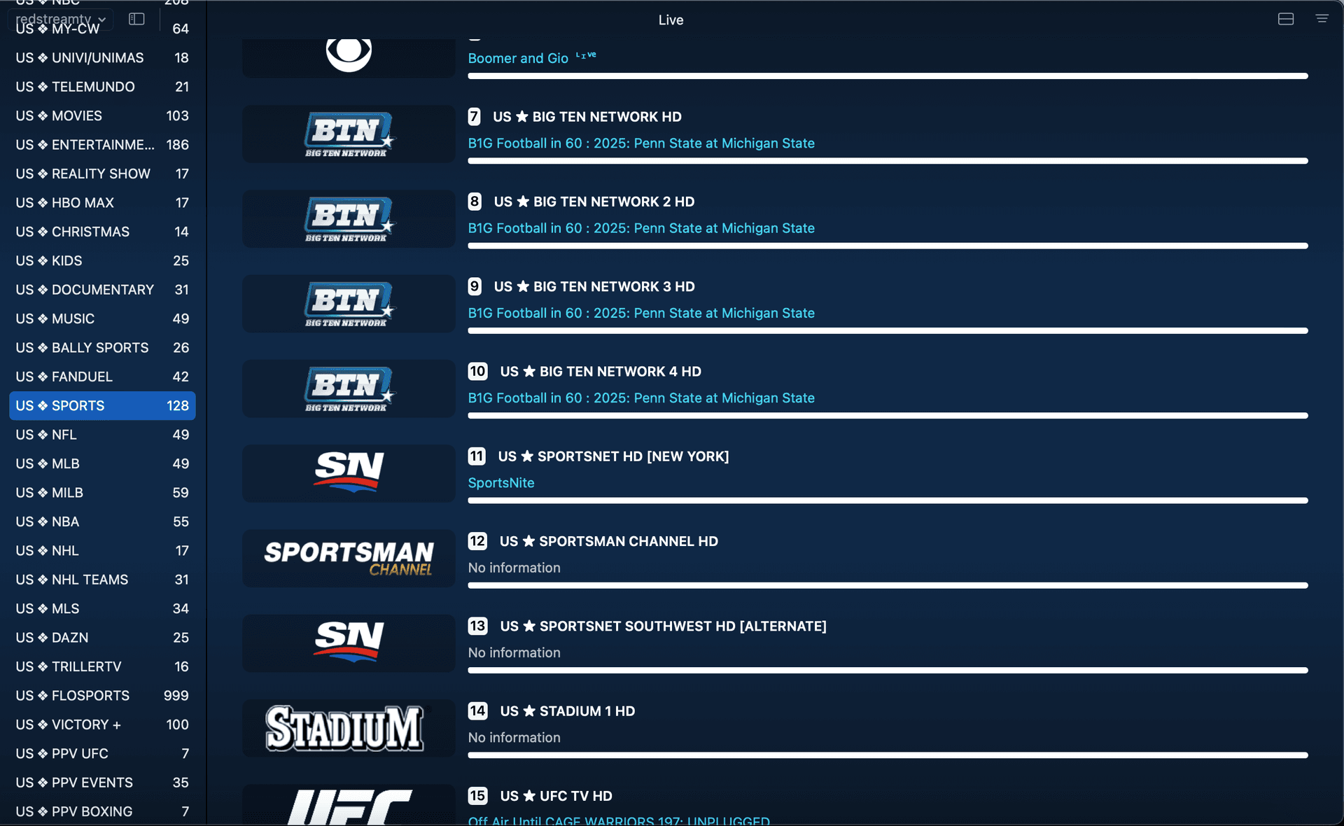 Chaînes de sports montrant des matchs de football et des événements sportifs